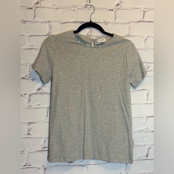 J. crew Gray Pearl and Crystal Embellished Tee Size Small NWT - Picture 2 of 6